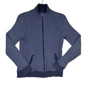 Michael Kors Mens Blue Full Zip Mock Neck Striped Sweater Size Medium